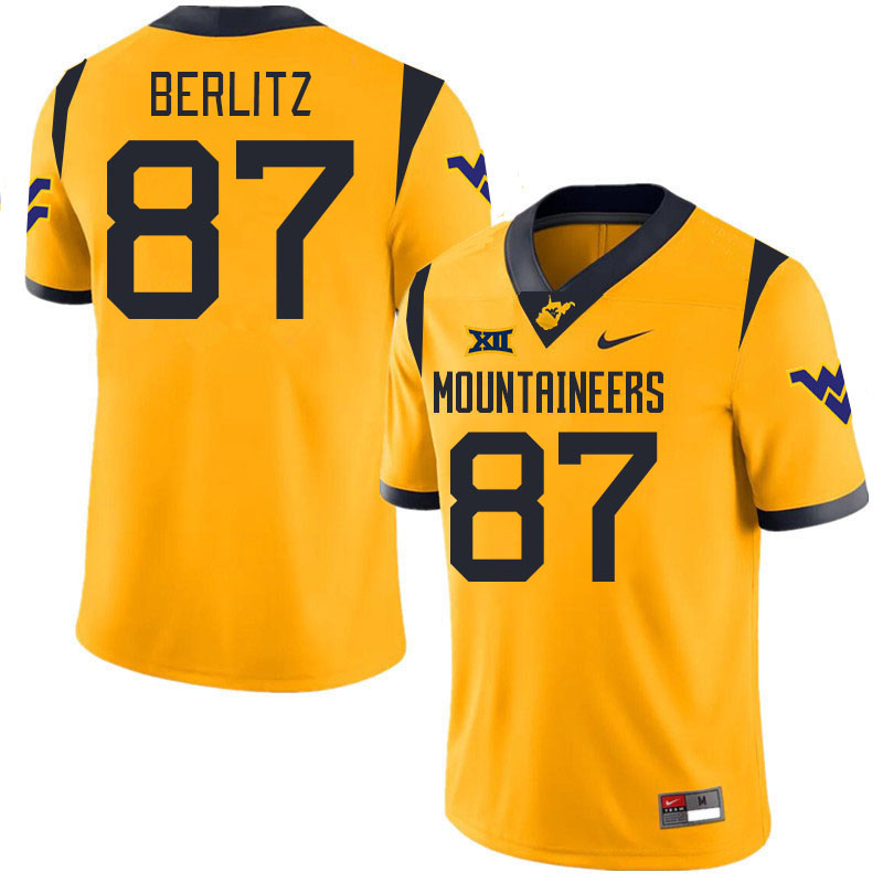 Men #87 Derek Berlitz West Virginia Mountaineers College 2024 New Uniforms Football Jerseys Stitched